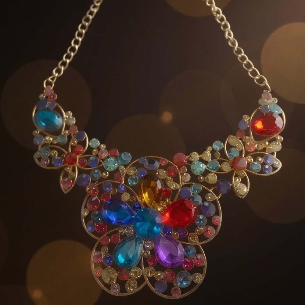 Multicolor Crystal Rhinestone Statement Necklace … - image 2